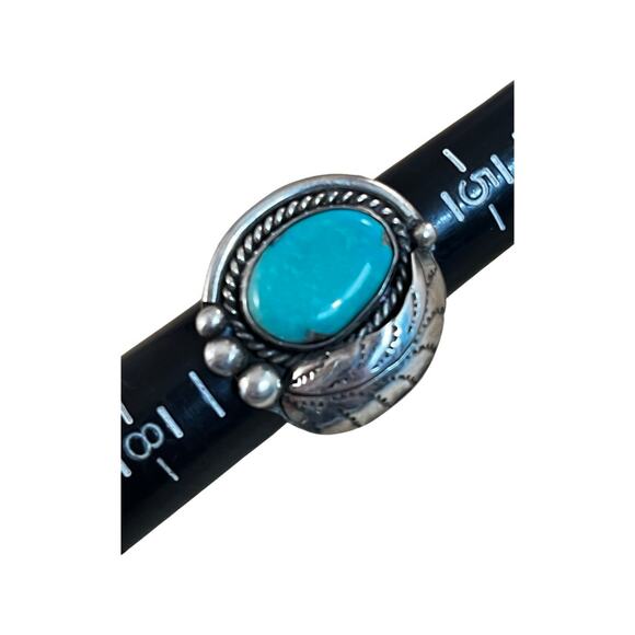 Vintage Turquoise Sterling Silver Native American Navajo Ring Sz 6.5 - Picture 8 of 9